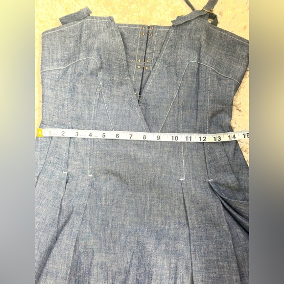 What’s good for the Goose-Anthropologie Y2K Denim A-Line, V-Neck Pleated Dress S - Picture 7 of 10